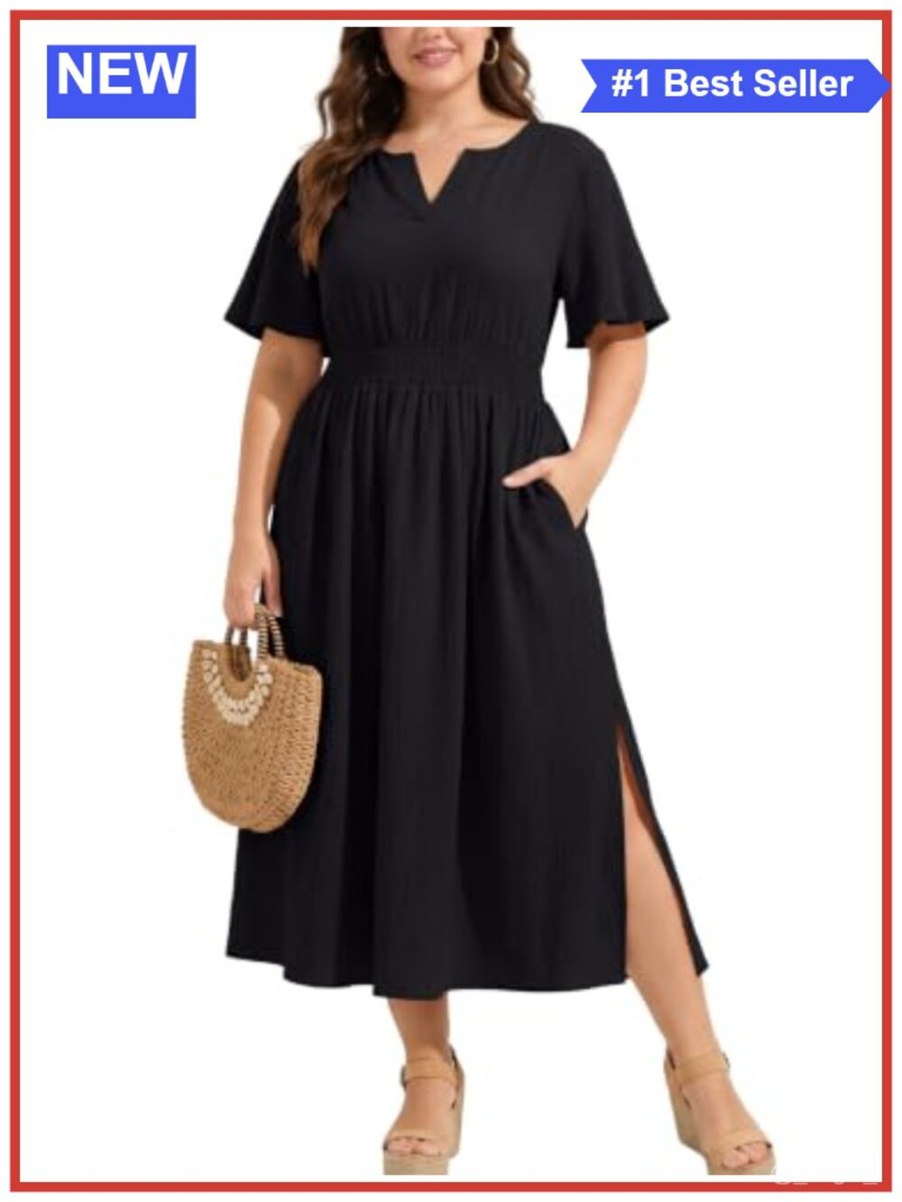 Plus Size V-Neck Smocked Maxi Dress with Pockets
